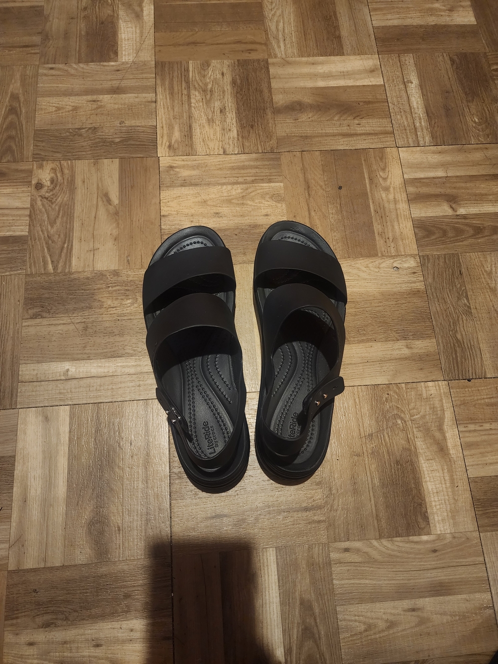 CROCS Women's Black Triple-Strap Wedge Sandals